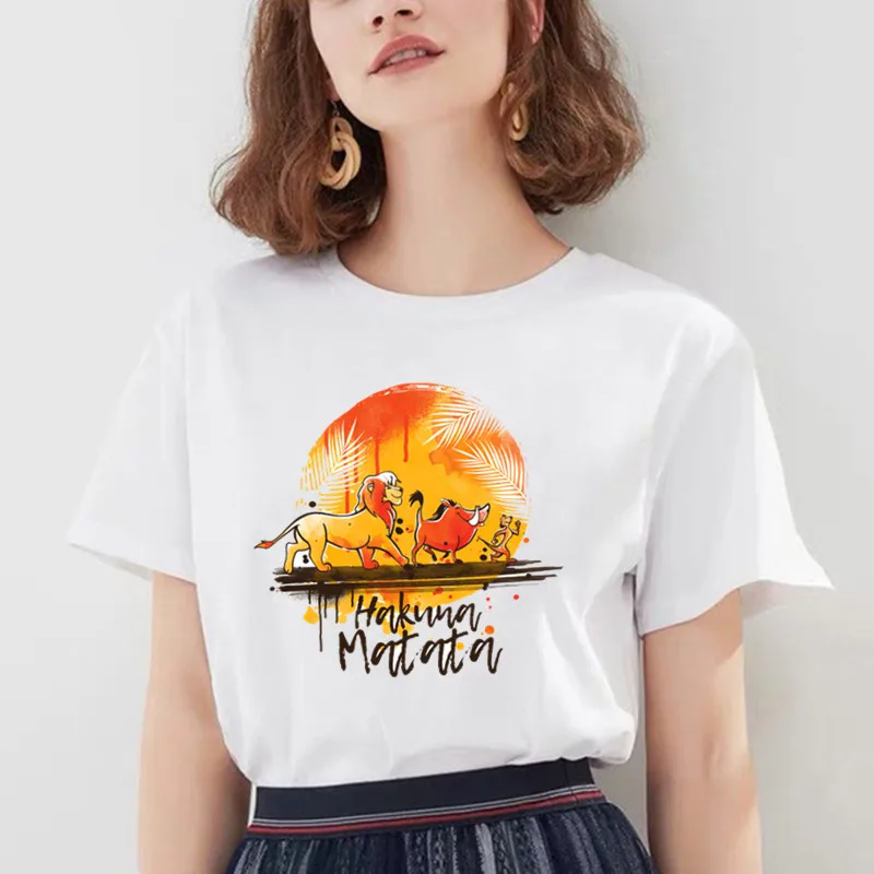 Новая летняя мода Hakuna Matata Ullzang Король Лев Женские топы с коротким рукавом