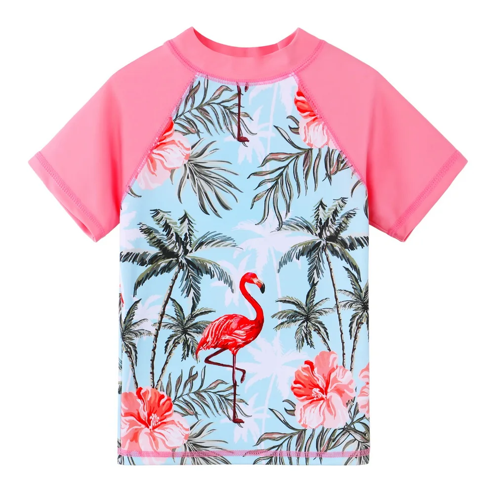 Girls Swimsuit Two Pieces Set Short Sleeve Rash Guards UPF 50+ UV Protective Swimwear Summer Beach Bathing Suit Costume