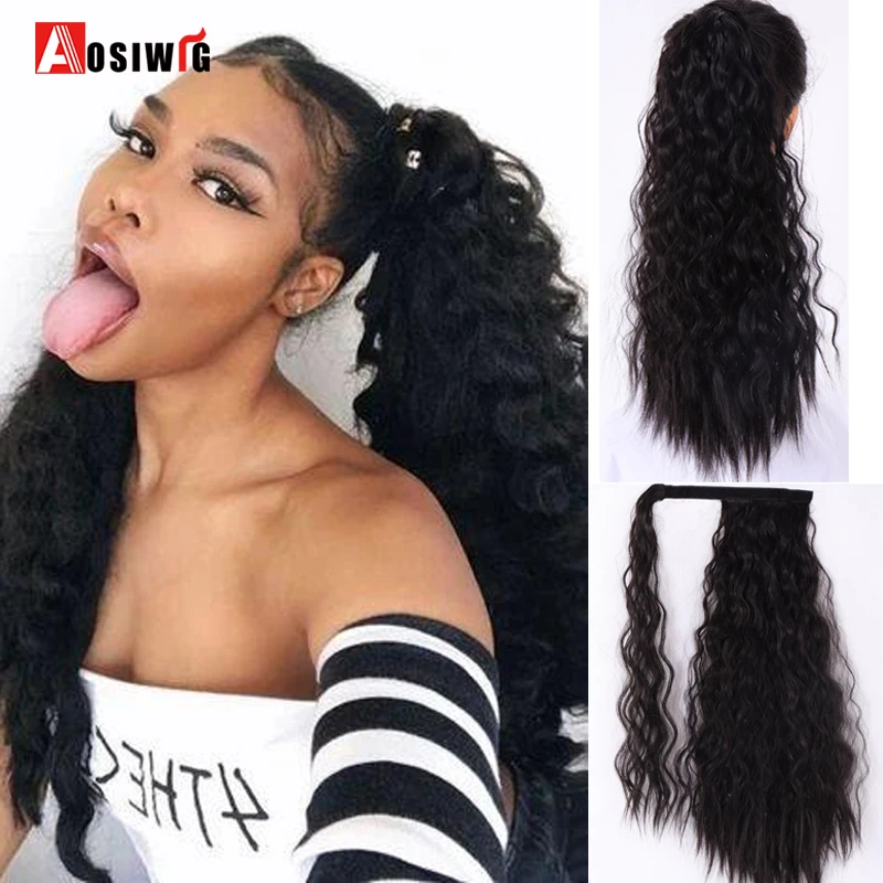 AOSI кукурузные волнистые длинные конский хвост синтетические шиньоны на клипсе