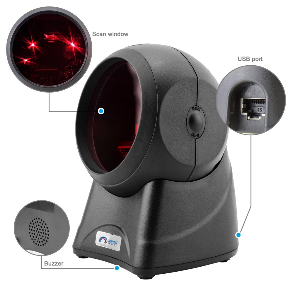 JEPOD JP-OM6 1D и 2D проводной Всенаправленный сканер штрих-кодов plug and play handfree высокоскоростной sanner для супермаркета OM6