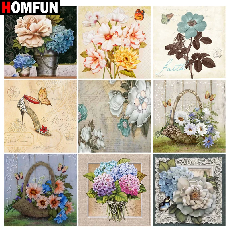 Алмазная живопись HOMFUN картина с квадратными/круглыми стразами Цветочный пейзаж