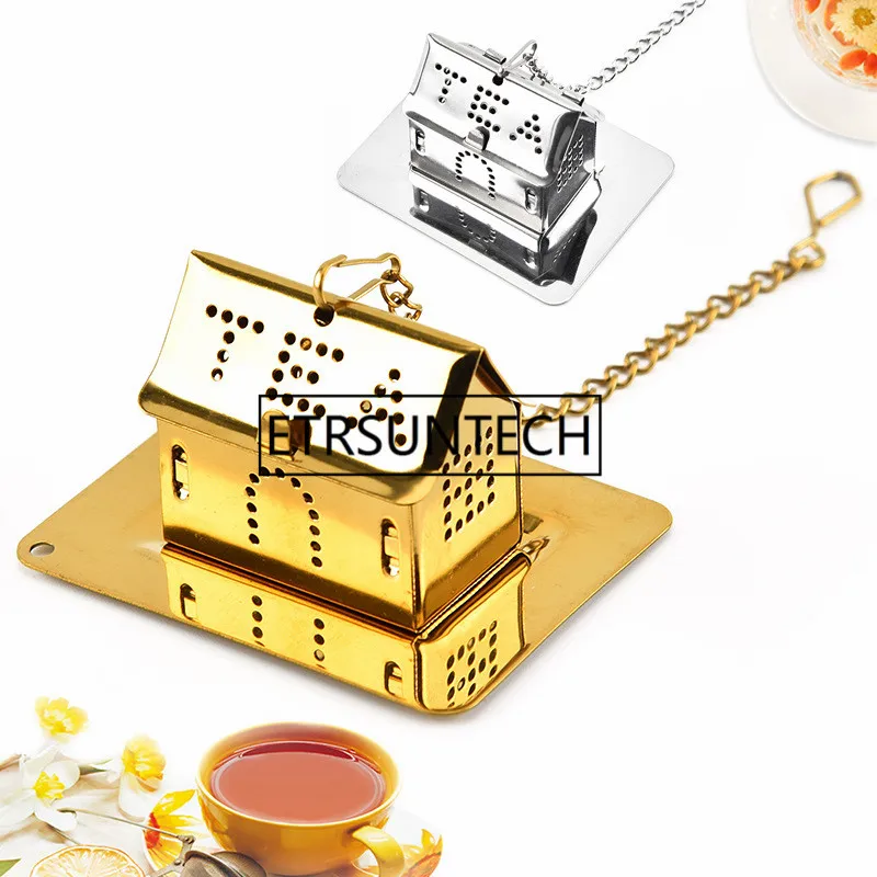 

100pcs Stainless Steel House Shaped Tea Strainer Handle Tea Leaf Filter Coffee Herb Spice Filter Tea Infuser