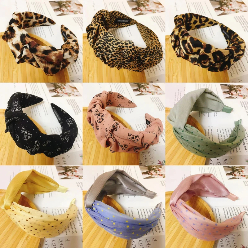 Leopard Pattern Hairbands Bear Hair Band Black Pink Hairband Wide Headband For Women Dot Twisted Knotted Color Cloth Accessories new women belt fashion punk gold metal eye decorate jeans belts black soft pu leather street style knotted pin buckle waistbands