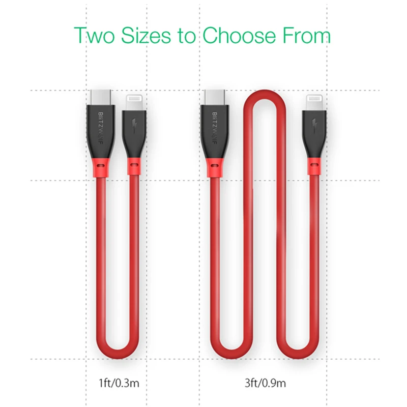 Online BlitzWolf Type C to Lightning 3A Data Cable W MFi Certified PD3.0 Charger Cellphone Fast Charging for iPhone 11 Pro Max Macbook