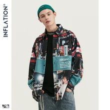 INFLATION свободная Мужская рубашка FW Harajuku цифровая печать мужские рубашки с длинным рукавом хип-хоп большие мужские Топы Рубашки 92156W