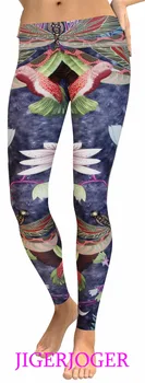 

JIGERJOGER Dark purple Bird Dragonfly lotus 3D digital printing ladies fitness YOGA Leggings manufacturers wholesale Plus size