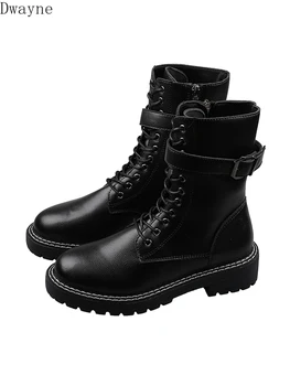 

Increase in INS Martin Boots British Wind 2019 New Autumn Style Brilliant Shoes with Rough heels and Black Mid-heels
