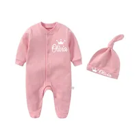 Personalized Name Newborn Outfit with Hat Clothes Set Custom Baby One Piece Bodysuit Baby Shower Coming Home Long Sleeve Outfit 1