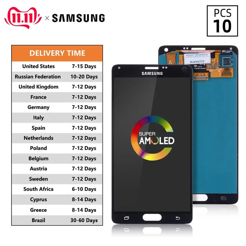 

10pcs/lot AMOLED Original Display For SAMSUNG Galaxy Note 4 LCD Touch Screen for SAMSUNG Note 4 Display N910 N910A N910F N9100