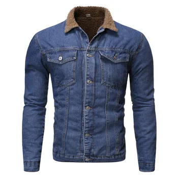 

Mens Fleece Lined Warm Jean Jackets And Coats Winter Thick Thermal Denim Trucker Jacket Outerwear For Man Washed Blue