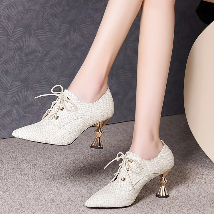 

Mei yi lang 2020 Early Spring Trend New Style Pointed-Toe Snakeskin Cowhide Electroplated with High-Heel Tendon Outsole Shoes Wo