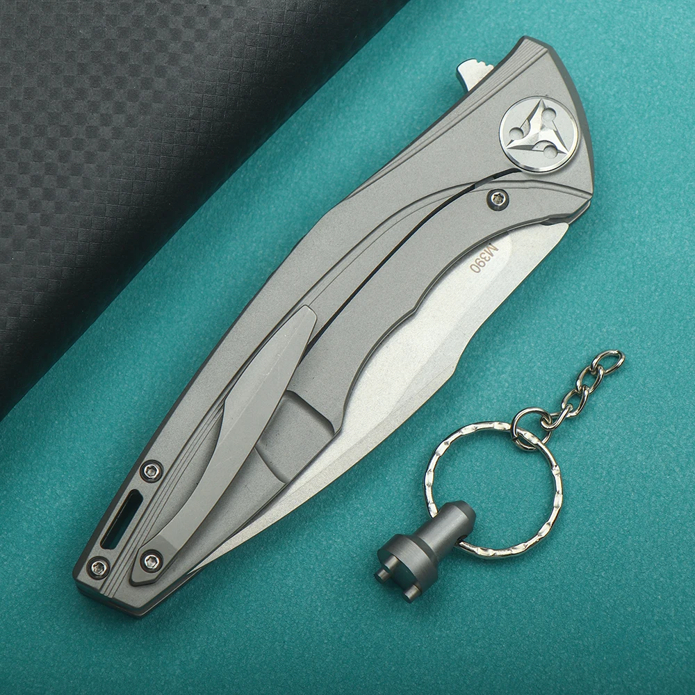 M390 powder steel folding knife TC4 titanium alloy handle high hardness sharp self-defense knife water field survival knife 4