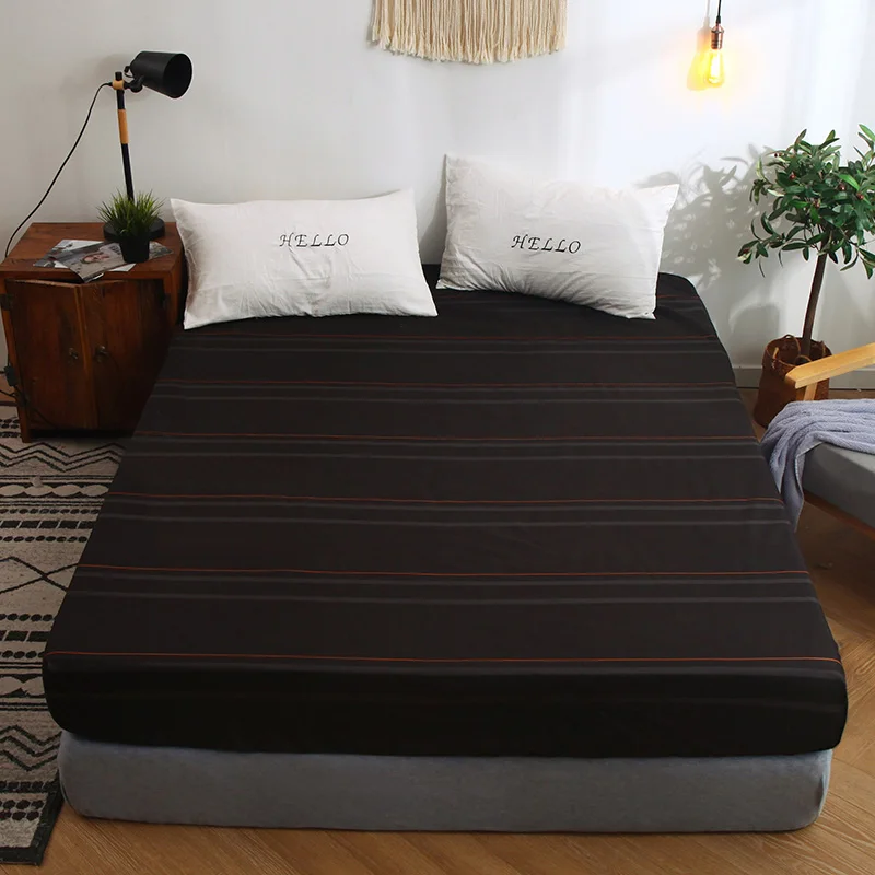 12 BedCover Simplicity Pure Pattern Printing Brushed Fitted Sheet Mattress Cover With Elastic Band Soft Bedding Linens Home Textile - Цвет: 12