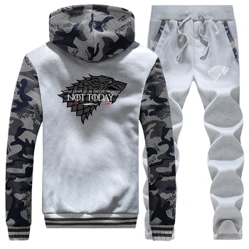 

2020 Winter Warm Suit Men Game Of Thrones Jacket+Pant 2PC Sets Not Today Camouflage Hoodies Mens Sweatshirt Casual Tracksuit