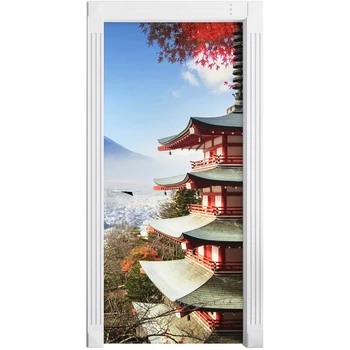 

3D Self Adhesive Wall Art Japanese Temple Scenery Decal New Sticker For Home Door Decoration Renovation Wallpaper Print Picture