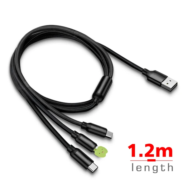 FBYEG 3 в 1 USB кабель для мобильного телефона Micro usb type C кабель зарядного устройства для iPhone XR XS Max X huawei шнур для быстрой зарядки данных - Цвет: 1.2m-3T1-Black