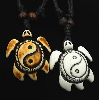 

12PCS Tai Chi Yin Yang turtle necklace sweater chain imitation bone lucky turtle necklace jewelry wholesale two-color optional