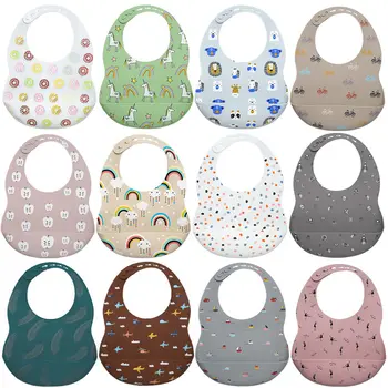 

2020 New Printed Carton Silicone Bib Waterproof Baby Feeding Newborn Cartoon Aprons Adjustable Baby Bibs Burp Cloth