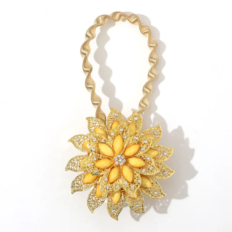 Flower Shaped Magnet Curtain Tieback Rings Spring Rhinestone Steel Wire Magnetic Curtain Buckle Clips Window Holder Accessories