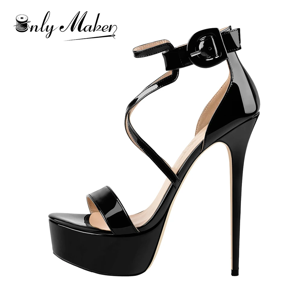 Onlymaker Open Toe Platform Stiletto Ankle Strap Crisscross