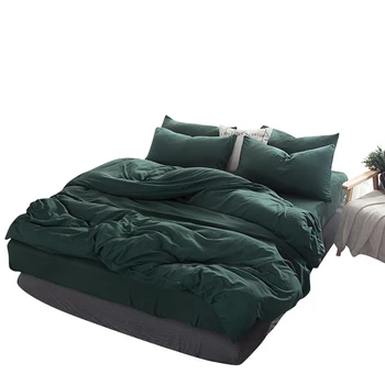 

Bedding Set Pure Satin Solid Color Bed Lily Bed Bag Sheets Washed Cotton Single Double Four-piece Set Bed Sheet, Quilt Cover