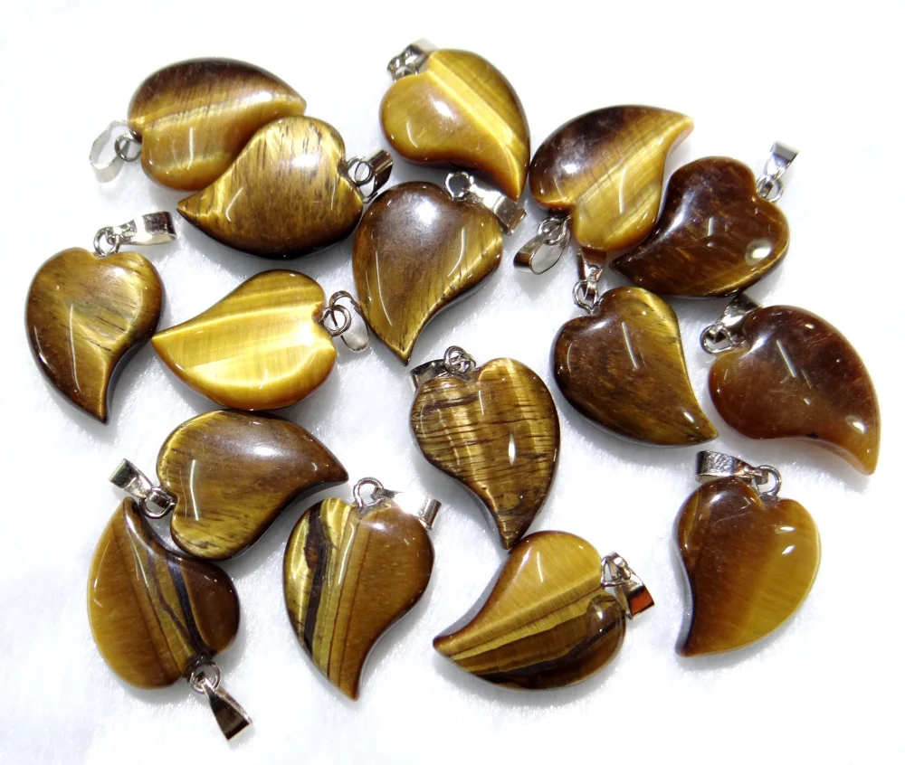 Natural stone tiger eye Quartz crystal Turquoises Heart-shaped hart pendant for diy Jewelry making necklace Accessories24pcs A5 | Украшения