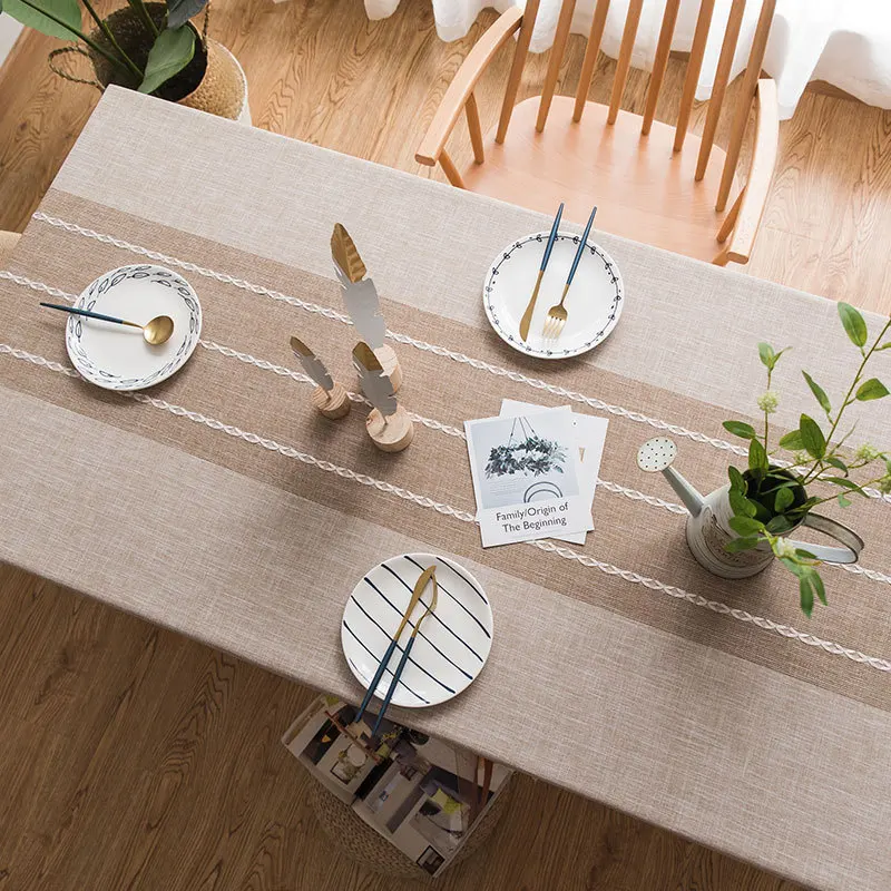 Modern Wedding Table Cloth Cotton Striped Tassels Tablecloth Rectangular Party Dining Table Cover Tafelkleed Mantel Mesa Nappe