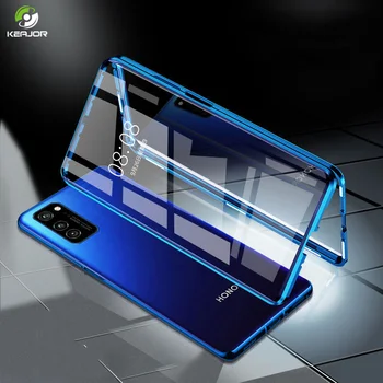 Перейти на Алиэкспресс и купить Магнитный чехол для Honor View 30 Pro, двухсторонний стеклянный чехол, 360 °, полный защитный бампер для Huawei Honor V30 Pro 5G, чехол