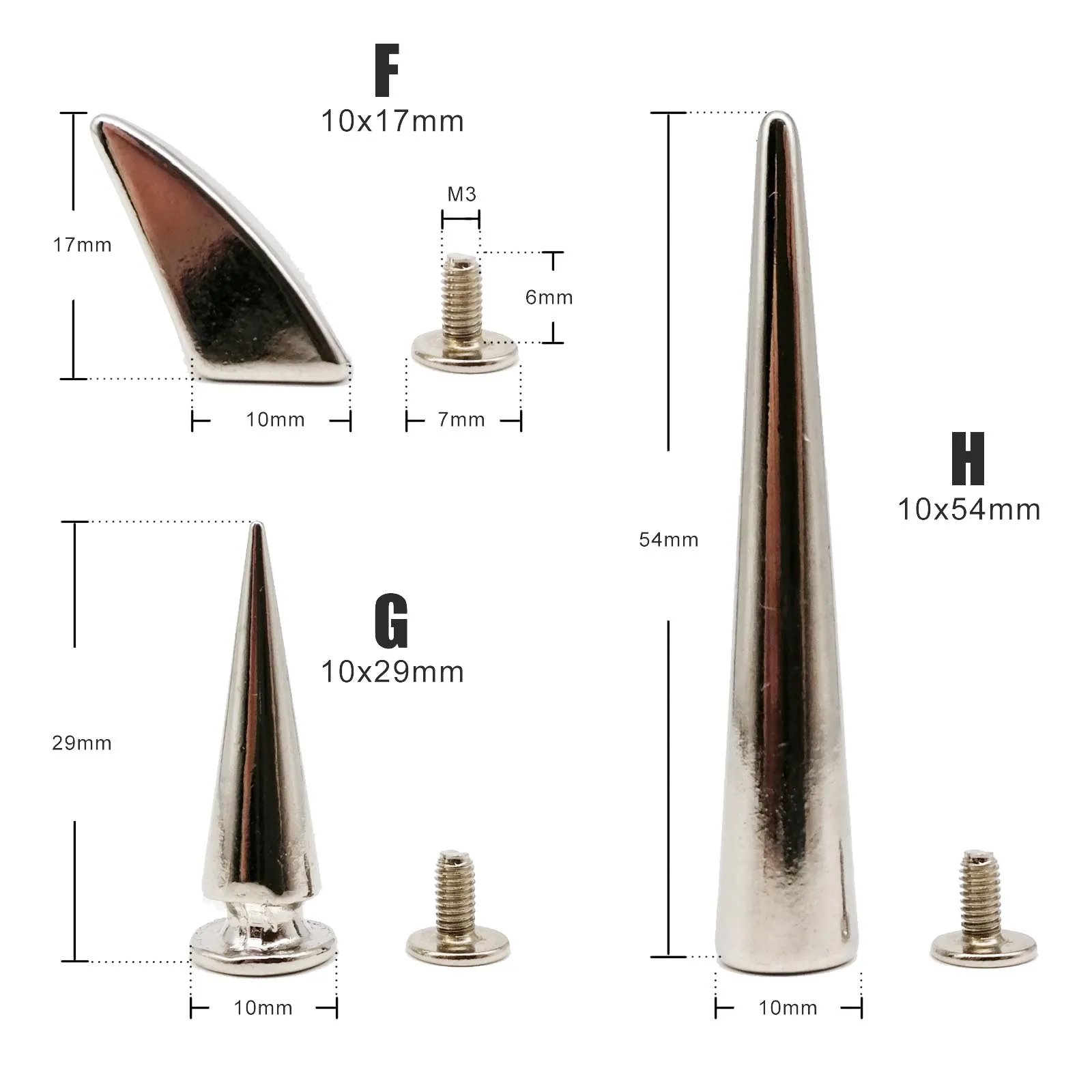 Metal Studs 10 sets Decor Punk Bullet Sharp Spike Cone Screw Back Rivet Stud for DIY Leather Bag Belt Clothes Jacket Shoes