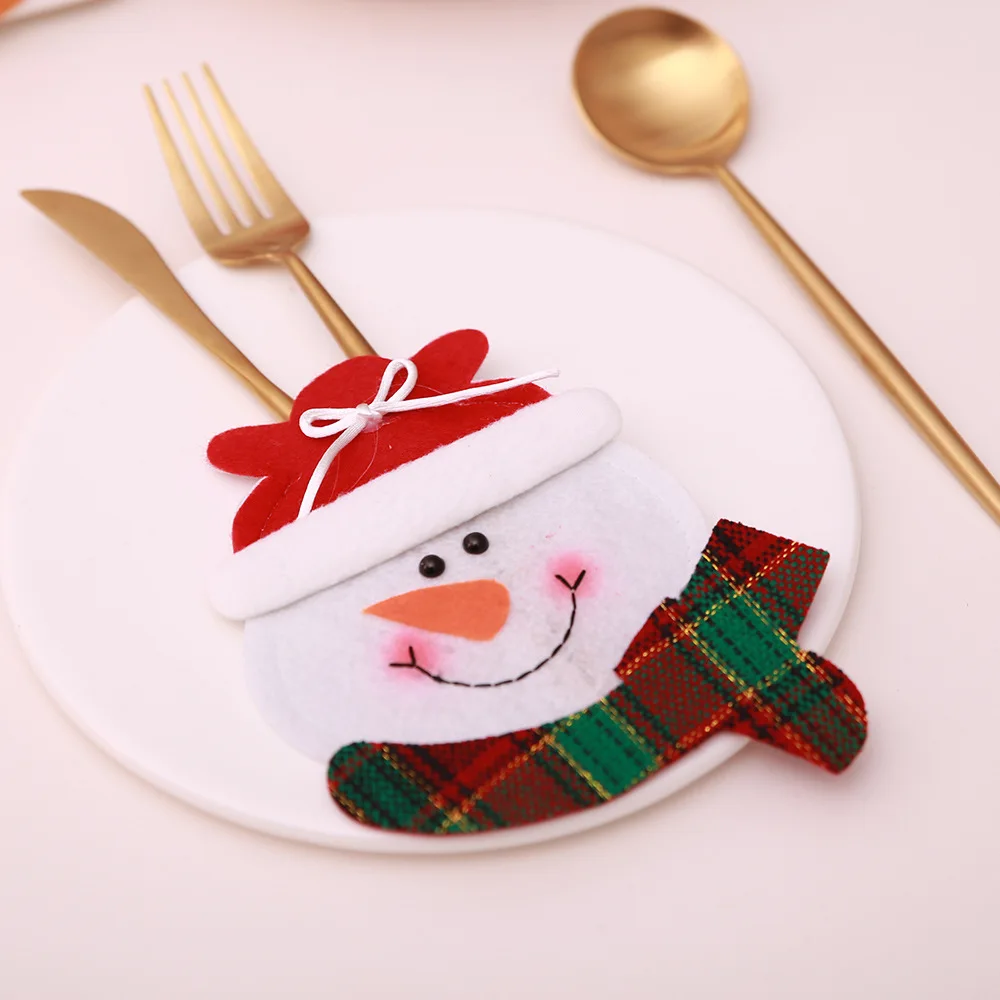 C-Cutlery Holder Snowman / Santa Clause / Elk Christmas Cutlery Holder Pocket Christmas Knifeware Tableware