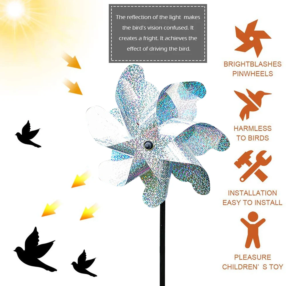 7 Leaves Bird Repeller Windmill Spinner DIY Birds Deterrent Silver Pinwheels Outdoor Vegetable Garden Lawn Yard Decoration garden art decor wind spinner bird repeller pinwheels windmill bird repellent