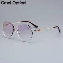 Gmei оптический супер светильник, сплав, женские серебряные очки без оправы, оправа Z2879 с алмазной обрезкой, градиентные тонированные Плано-линзы