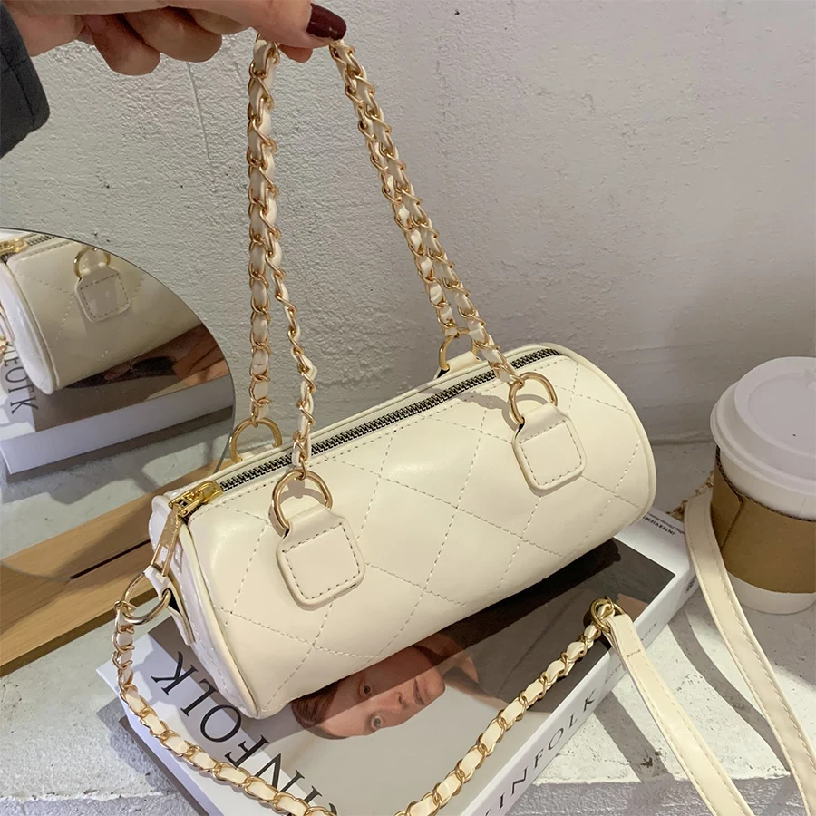 

Cylinder Bag PU Leather Chain Crossbody Bags for Women 2020 Winter Trending Designer Shoulder Bag Women's Handbag Small Hand Bag