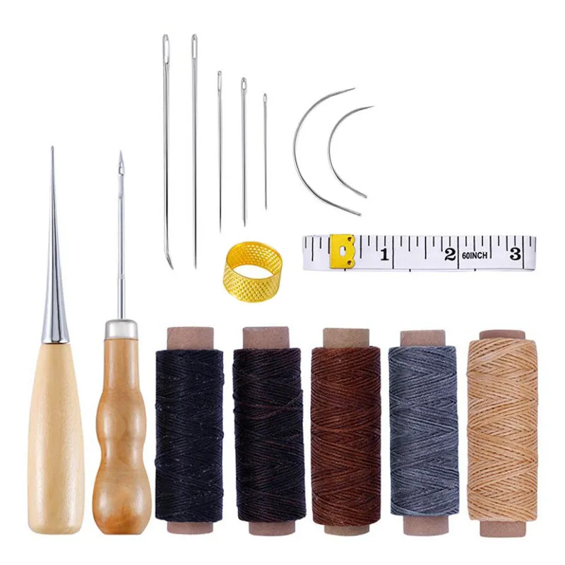 

16PCS Leather Sewing Needles Stitching Awl Needle Set Thread Thimble Shoe Repair Tool Leathercraft Tool Sets Hand Tools Set