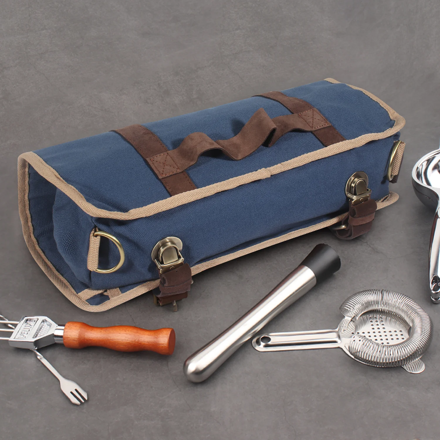 WESSLECO Bar Bartender Carrying Bag Creative Bartender Canvas Toolkit Pack Bar Tool Bag Professional Cocktail Shaker Set Storage