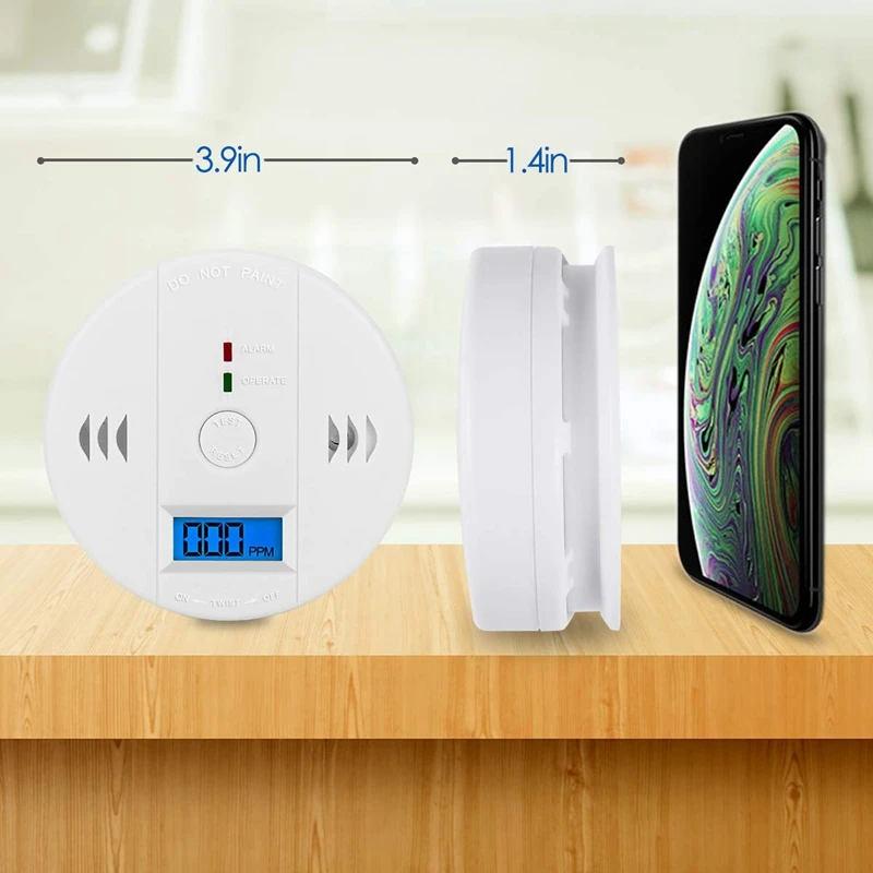 Carbon Monoxide Gas Detection,Co Detector Alarm Lcd Portable Security Gas Co Monitor,Battery Powered,Alarm Clock Warning(9V Bat
