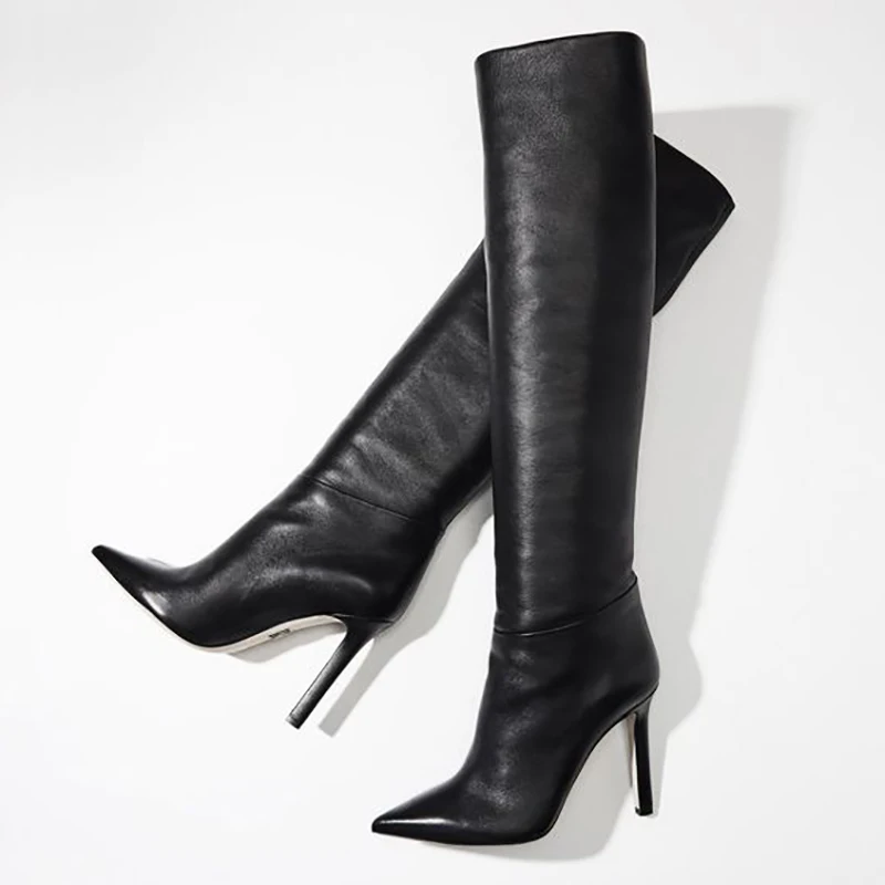 stiletto leather knee high boots