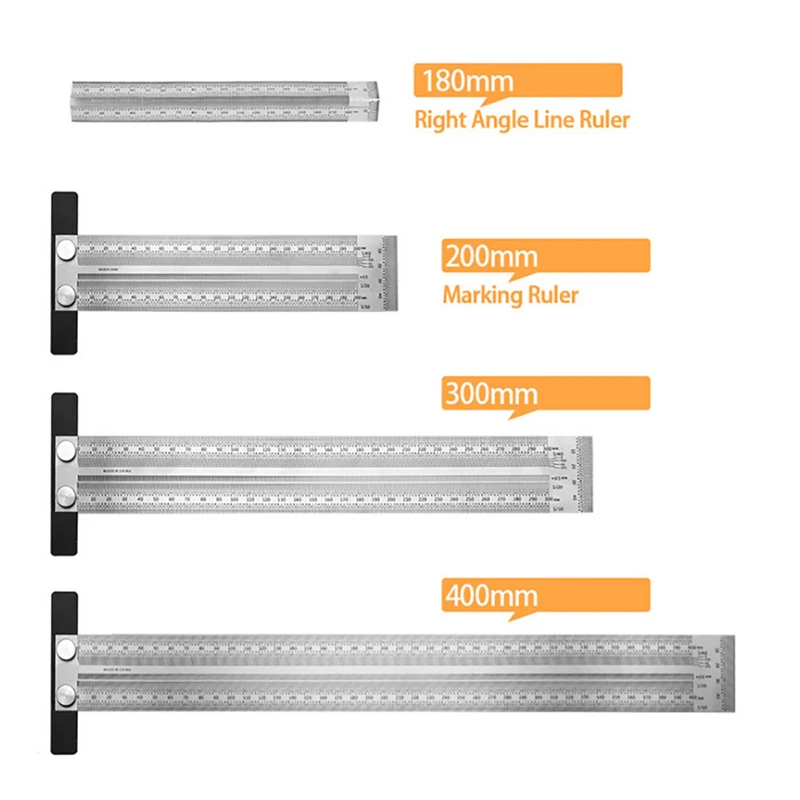

180/200/300/400 mm High-precision Scale Ruler T-type Hole Ruler Stainless Steel Woodworking Marking Line Ruler Measuring Tool