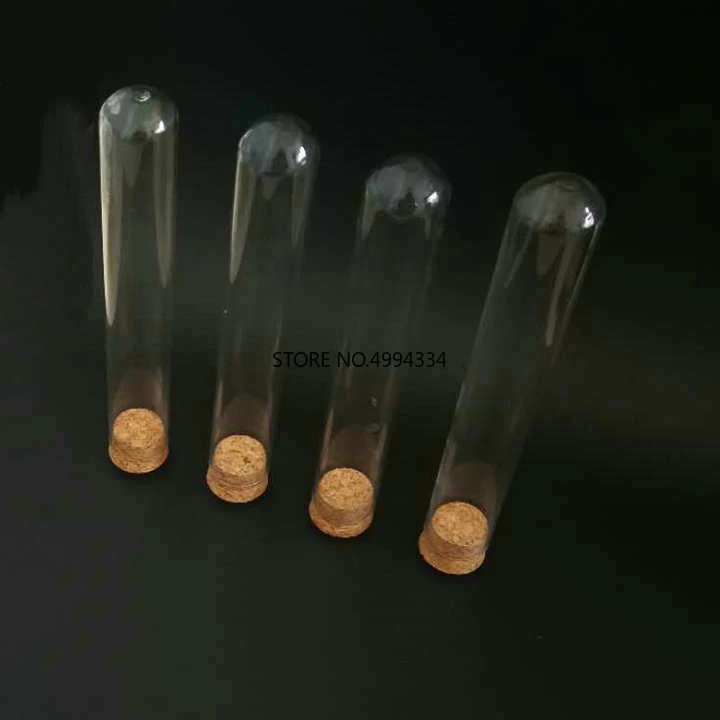 

5pcs/lot 30*200mm Round bottom Glass test tube with cork stopper Cap for Lab Experiments