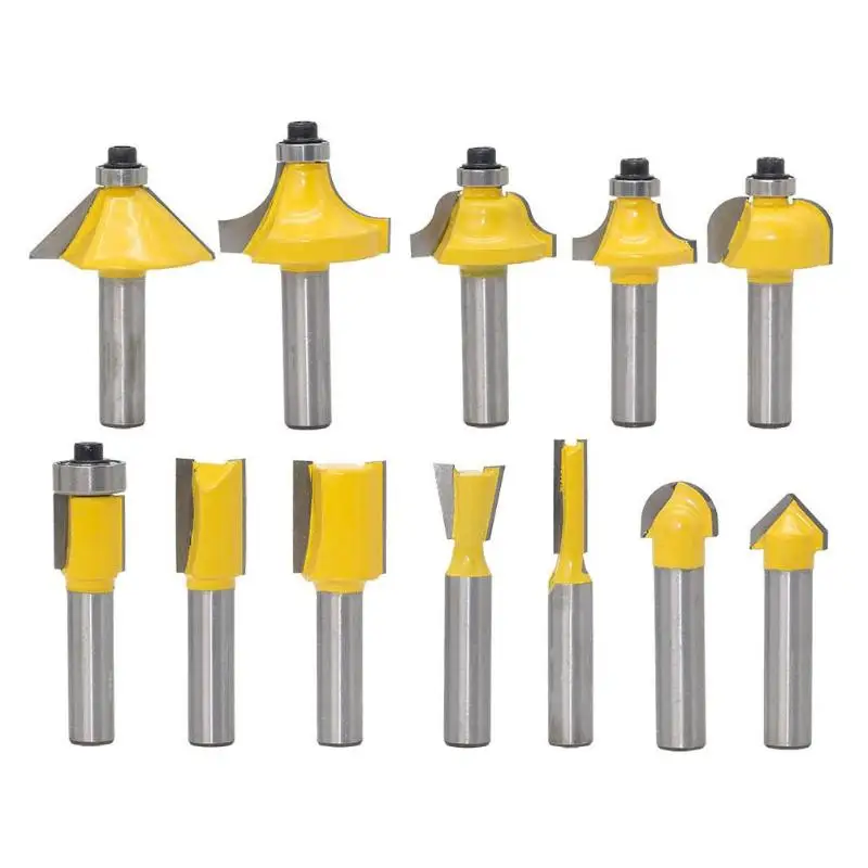 

12pcs Wood Jointed Bit Woodworking Milling Cutter Right Angle CNC Tool Trimming Knife for Wood Cabinet Armrest Line Modeling