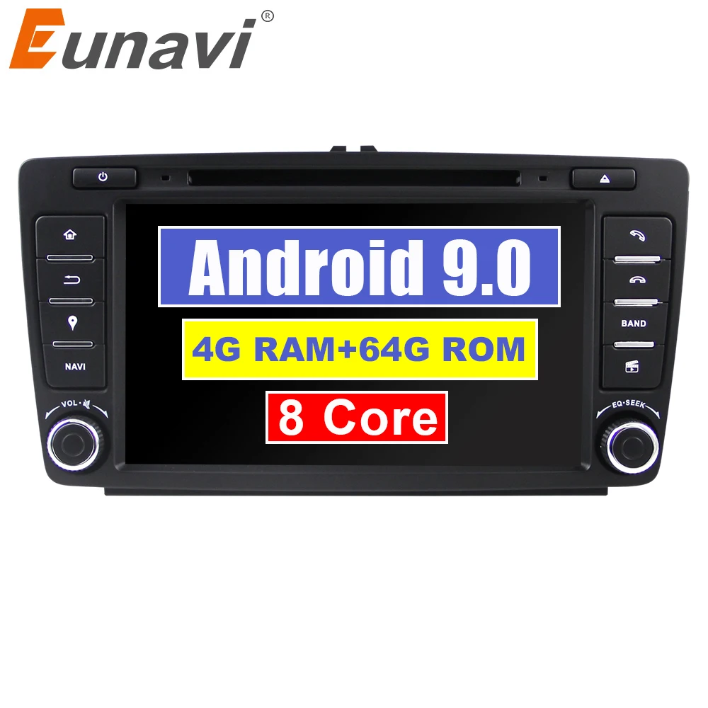 Автомобильный DVD плеер Eunavi Восьмиядерный процессор 2 din 8 дюймов Android 9 0 4 Гб ОЗУ для