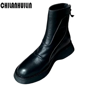 

autumn shoes soft leather boots womens boots high heels back zipper female shoes black woman boots shoes wedge boots shose women