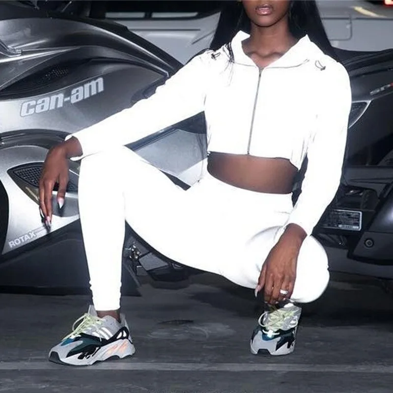 

2019 Spring New Reflective Female Jacket Casual Sport Hooded Short Coat Women Crop Top Casaco Feminino Manteau Femme -85