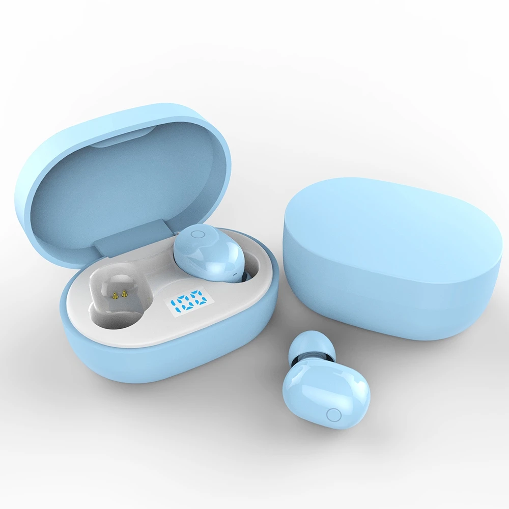 Синий Мини TWS беспроводные наушники, настоящие стерео Bluetooth наушники, сенсорное управление, дисплей питания с микрофоном - Цвет: Синий