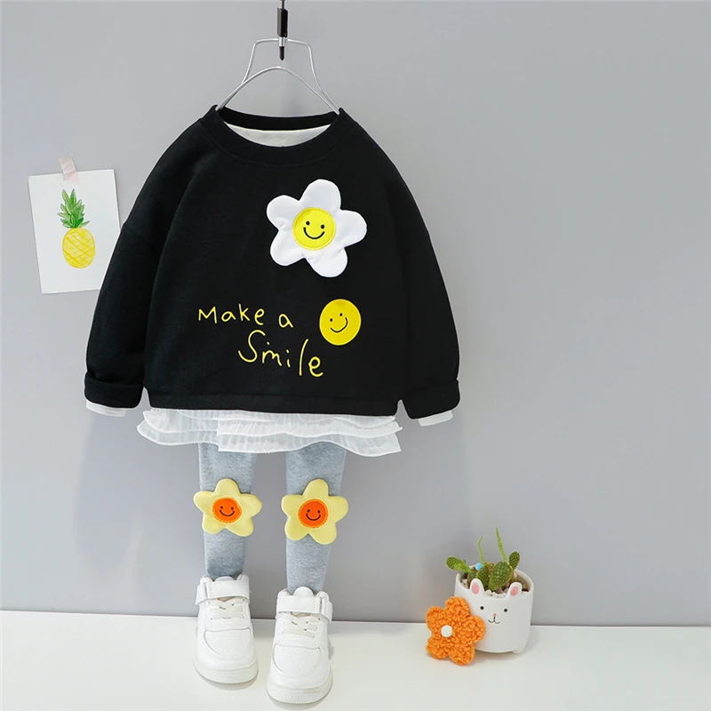 Girls Clothing Set Spring Autumn Baby Girls Lace Flower Princess T Shirt Pants for Vacation kids clothing set girls clothing set