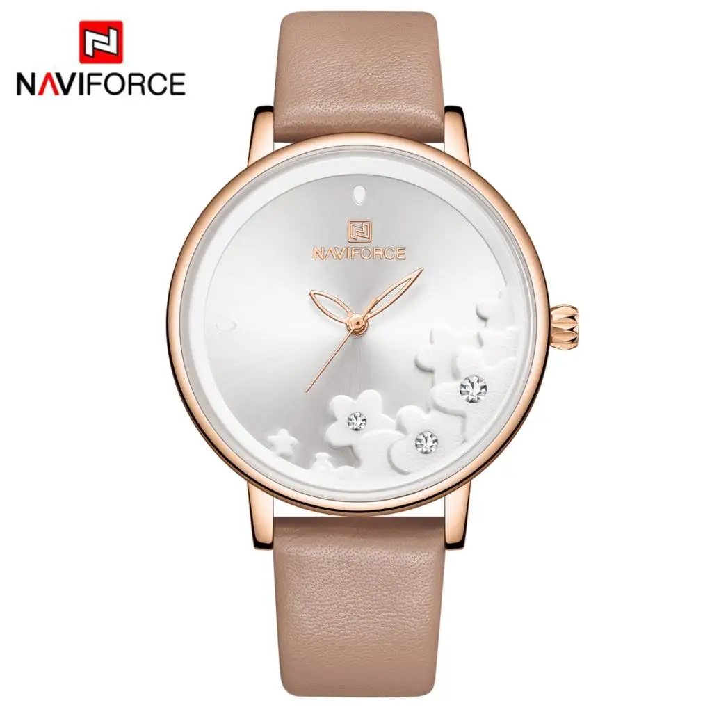 White NAVIFORCE, женские часы, модные, стильные, синие, кварцевые, женские, кожаный ремешок для часов, повседневные, водонепроницаемые, наручные часы, подарок для девочки, новинка - Цвет: White