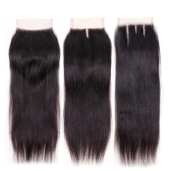 

iVogue 4*4 Human Hair Lace Closure Straight Brazilian Remy Human Hair Extensions Free Middle Three Part Natural Black 8"~20“