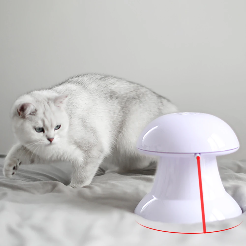 Автоматическая интерактивная игрушка для кошек с поворотом на 360 °, USB Перезаряжаемый светодиодный светильник, перо для кошек, собак и домашних животных