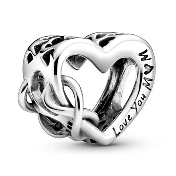 

New 925 Sterling Silver Bead Charm Openwork Love You Mum Infinity Heart Beads Fit Bracelet Bangle DIY Jewelry