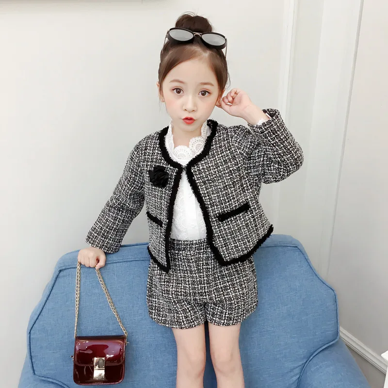 Kids Baby Girls Clothes Sets Plaid Long Sleeve Coat Jacket+ Pants 2PCS Outfit Sets 2-7 Years Dropshipping Autumn Girl Clothes
